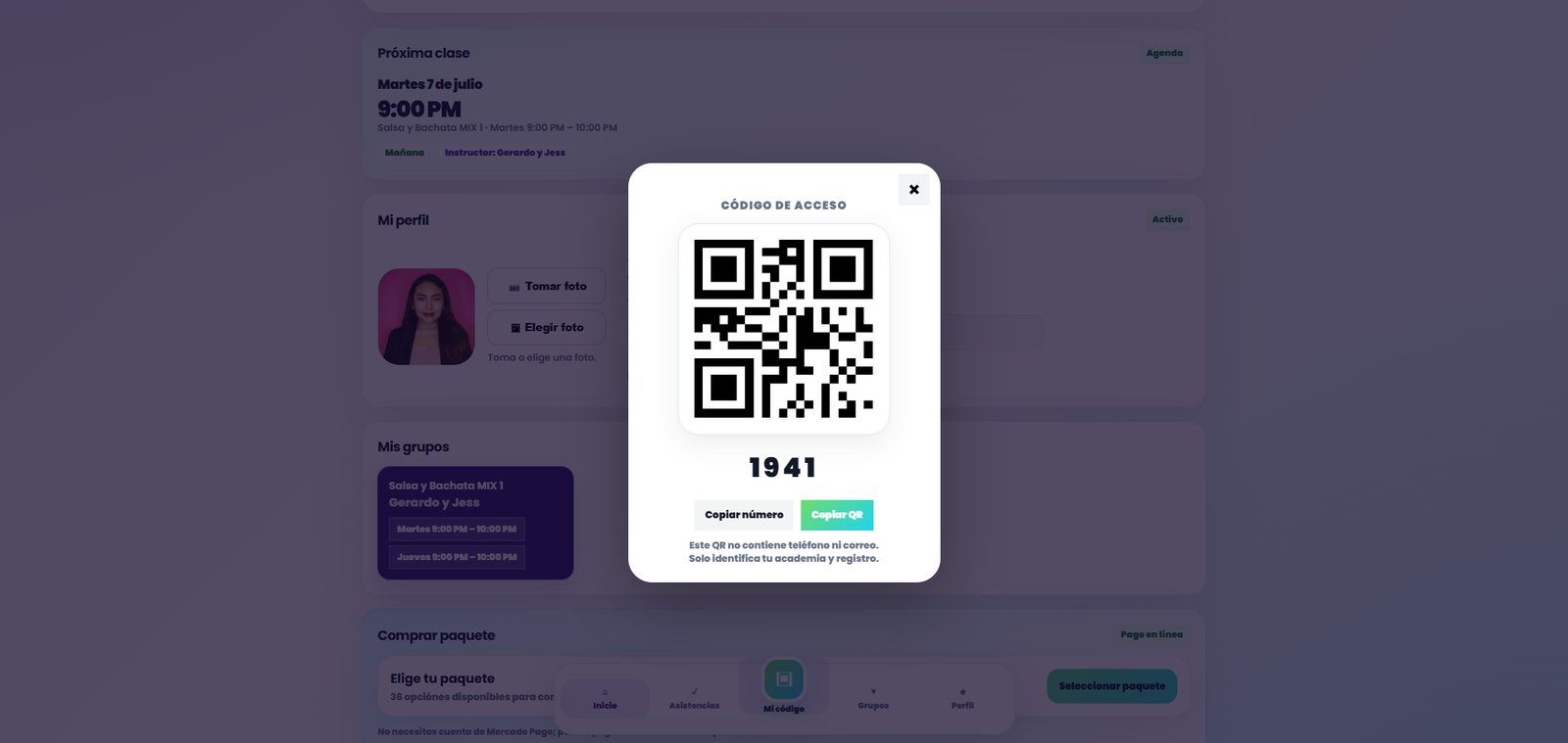Código QR del alumno en Entri PRO 2027